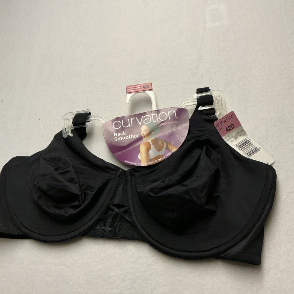 Curvation Women Bra 42D Black Underwired Strap Adjustable Back Smoother, 3729